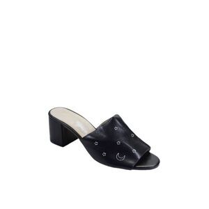 Raye Womens Leather Stars Moon Print Slide On Sandal Heels Black Size 9